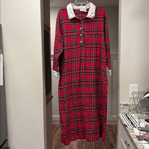 Vintage 1X Laurel Rose 100% Cotton Long Dress Plaid Flannel Nightgown Christmas